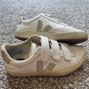 Veja White & Beige Velcro Sneakers